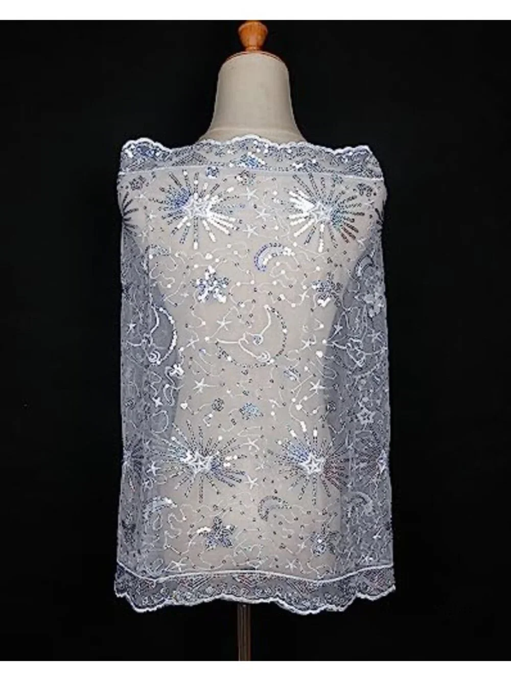 1920s Sequin Fringed Shawl Wrap Lace Evening Scarf